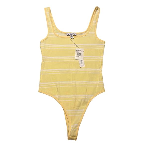 Steve Madden Ribbed Stripe Bodysuit Vanilla Yellow Knit Tank Top Medium NWT - Picture 5 of 9